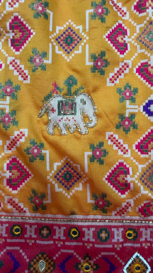 Handwork Woven Patola Dupatta – Mustard & Pink