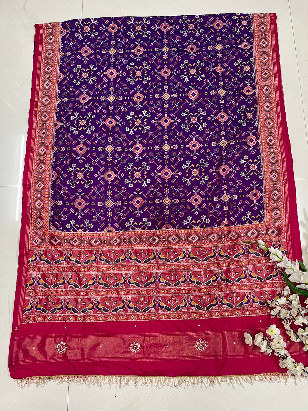 Navratna Handwork Patola Saree – Purple & Pink