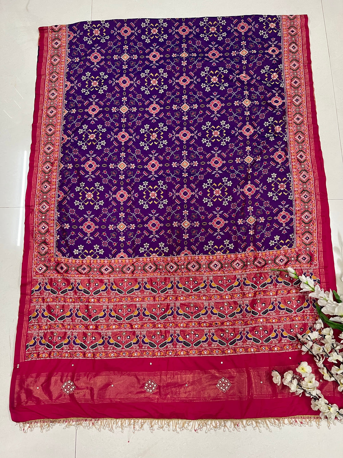 Navratna Handwork Patola Saree – Purple & Pink