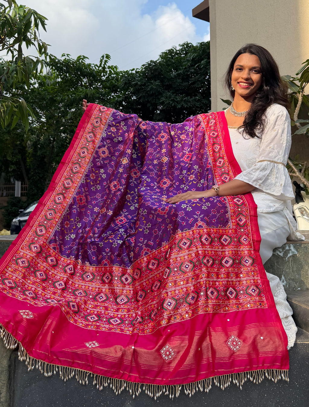 Handwork Woven Patola Dupatta – Purple & Pink