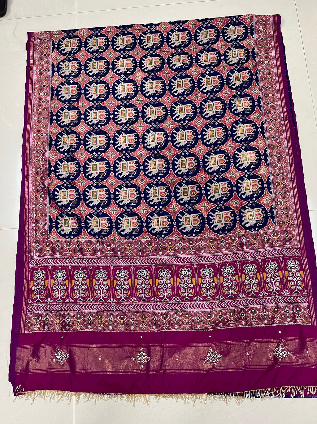 Rajwadi Handwork Patola Saree – Blue & Pink