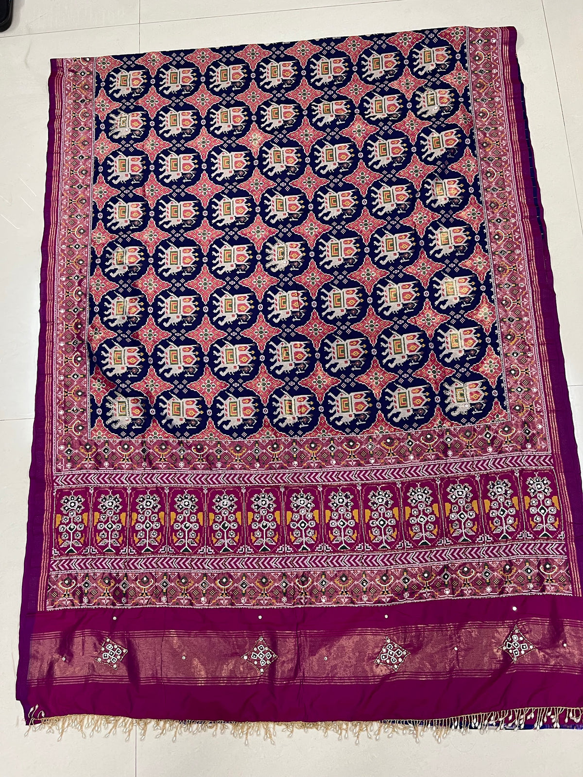 Rajwadi Handwork Patola Saree – Blue & Pink