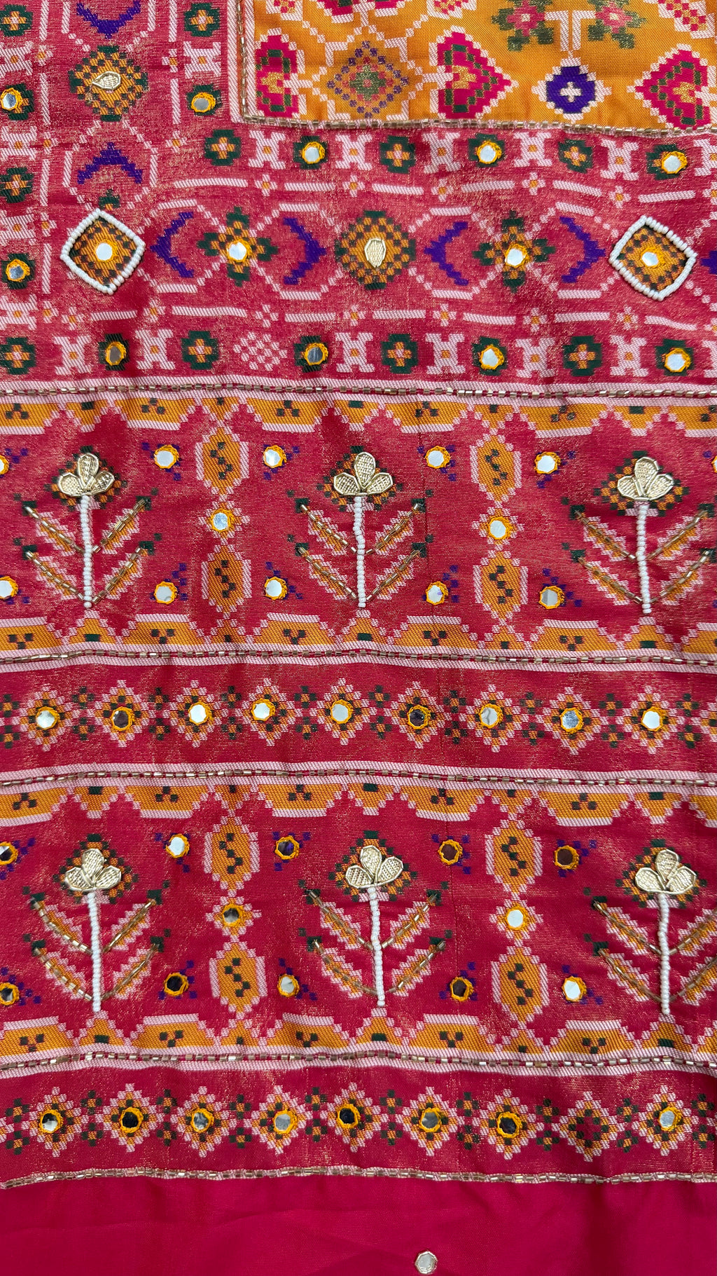 Handwork Woven Patola Dupatta – Mustard & Pink