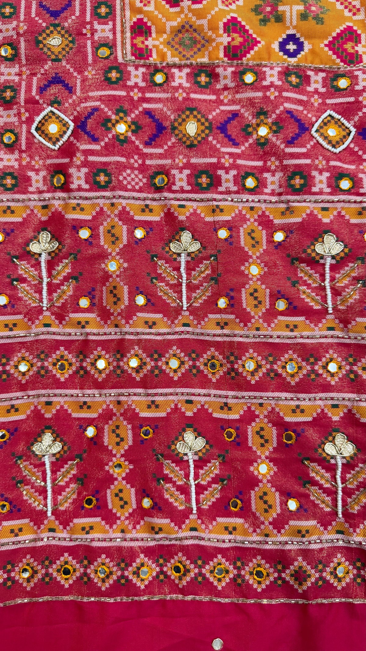 Handwork Woven Patola Dupatta – Mustard & Pink