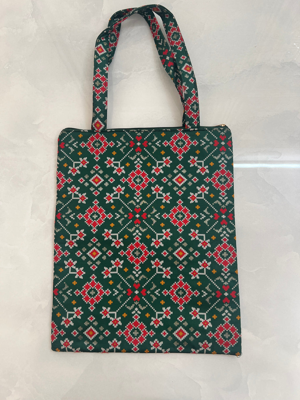 Patola print tote bag in forest green