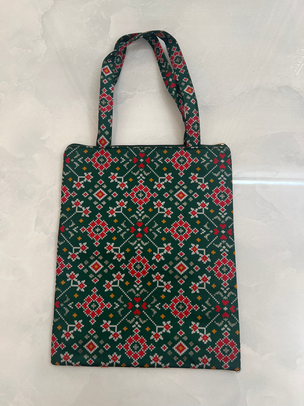 Patola print tote bag in forest green