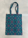 Patola print tote bag in teal and rani