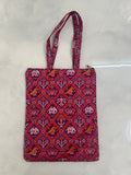 Patola print tote bag in rani pink with elephant motif