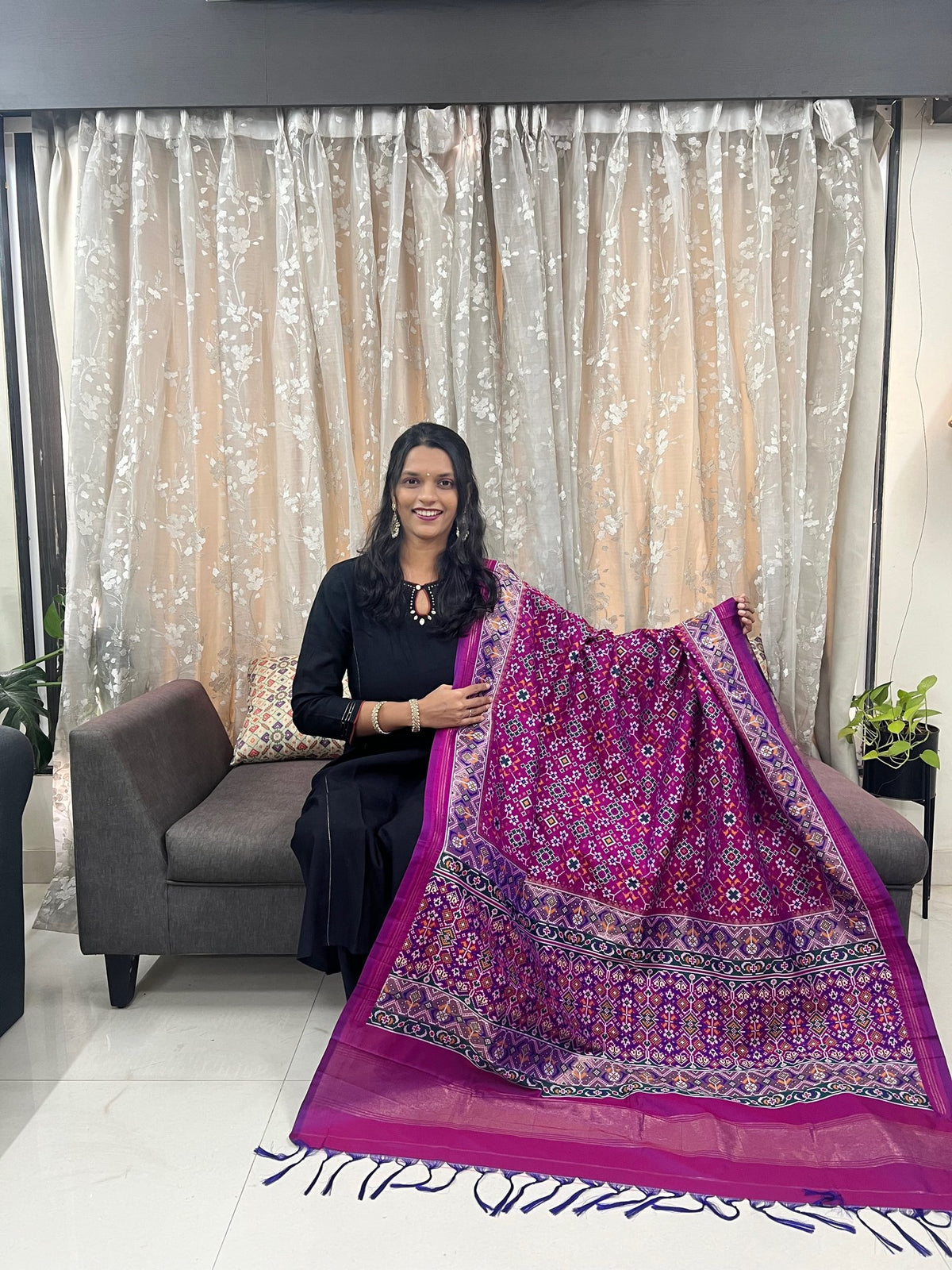 Navratna Meenakari Patola Dupatta in Magenta