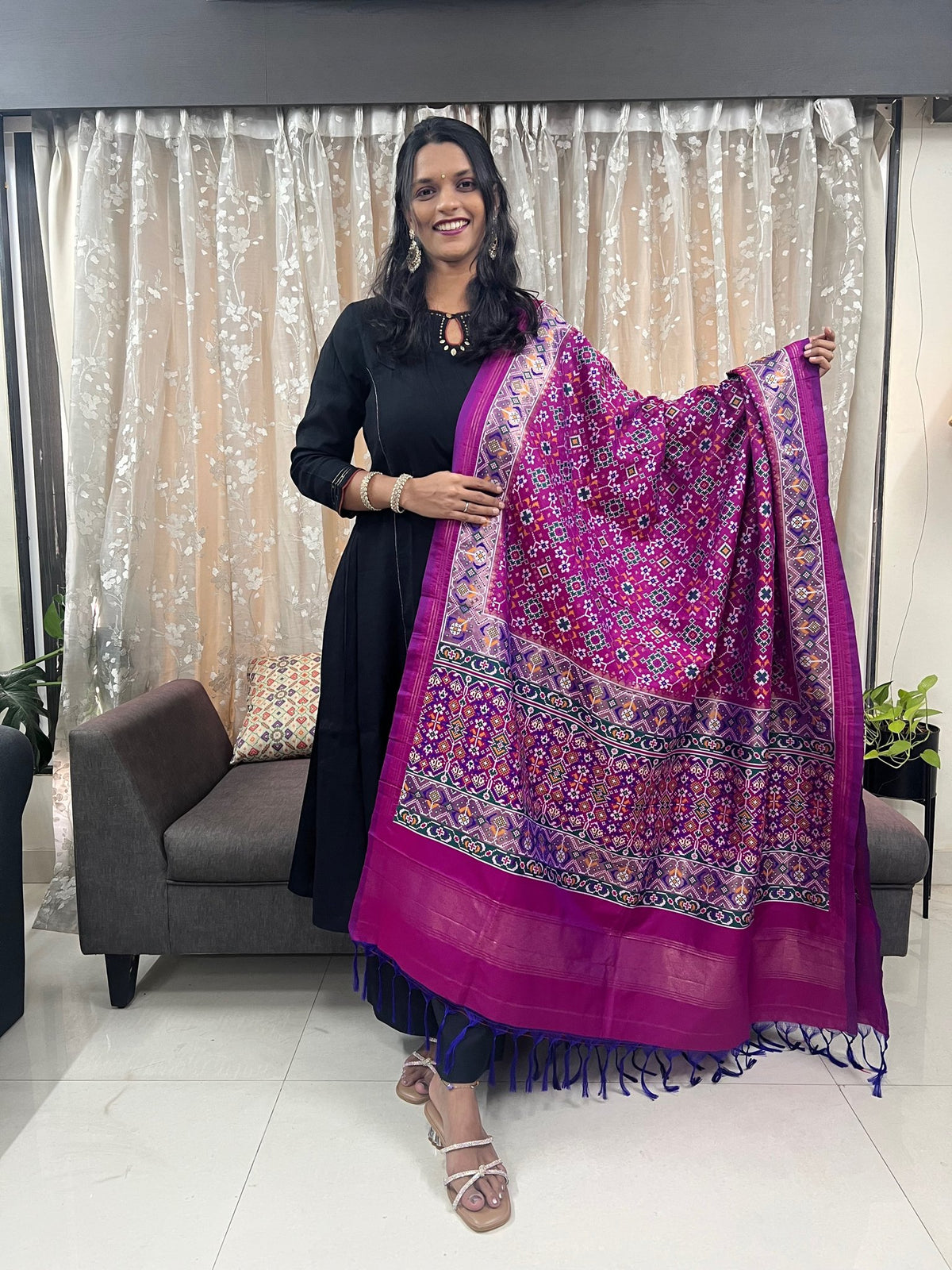 Navratna Meenakari Patola Dupatta in Magenta
