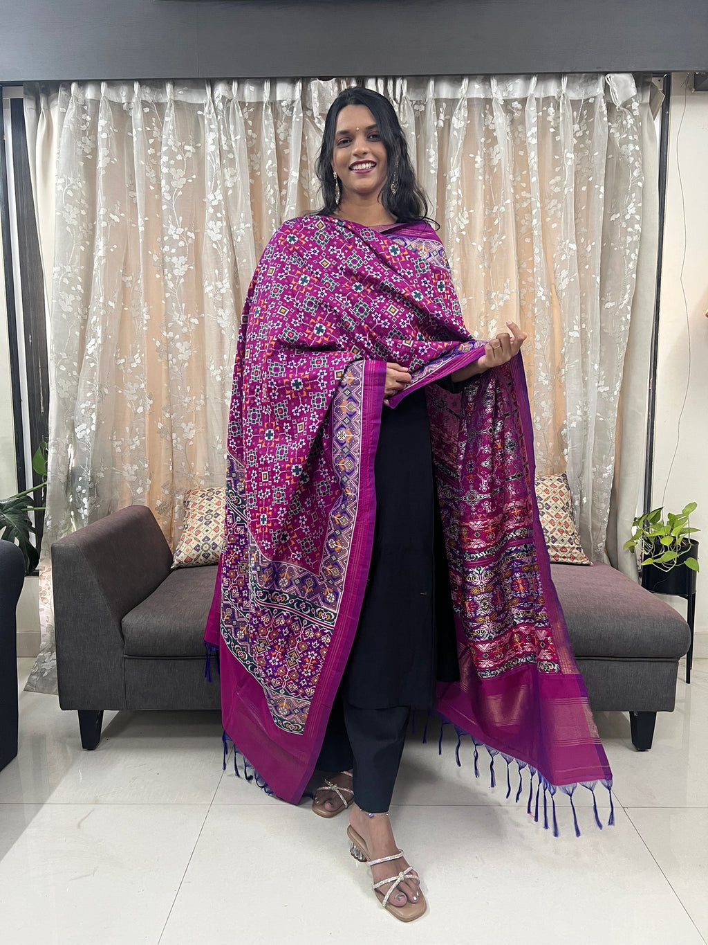Navratna Meenakari Patola Dupatta in Magenta