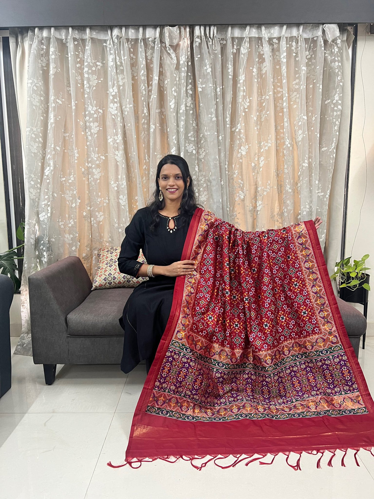 Navratna Meenakari Patola Dupatta in Maroon