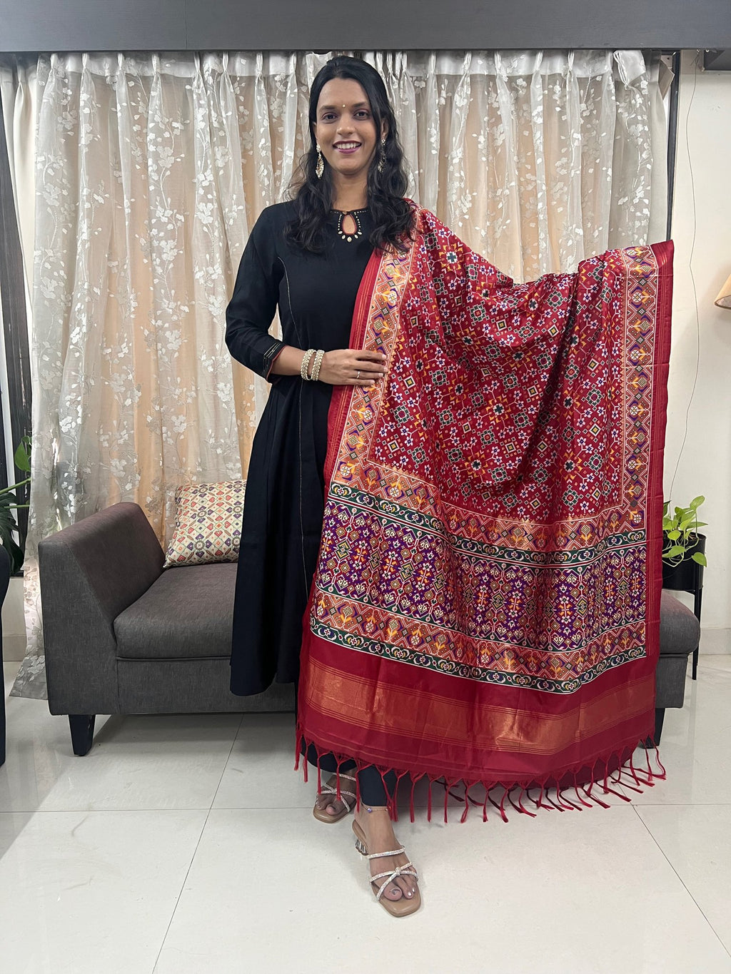 Navratna Meenakari Patola Dupatta in Maroon