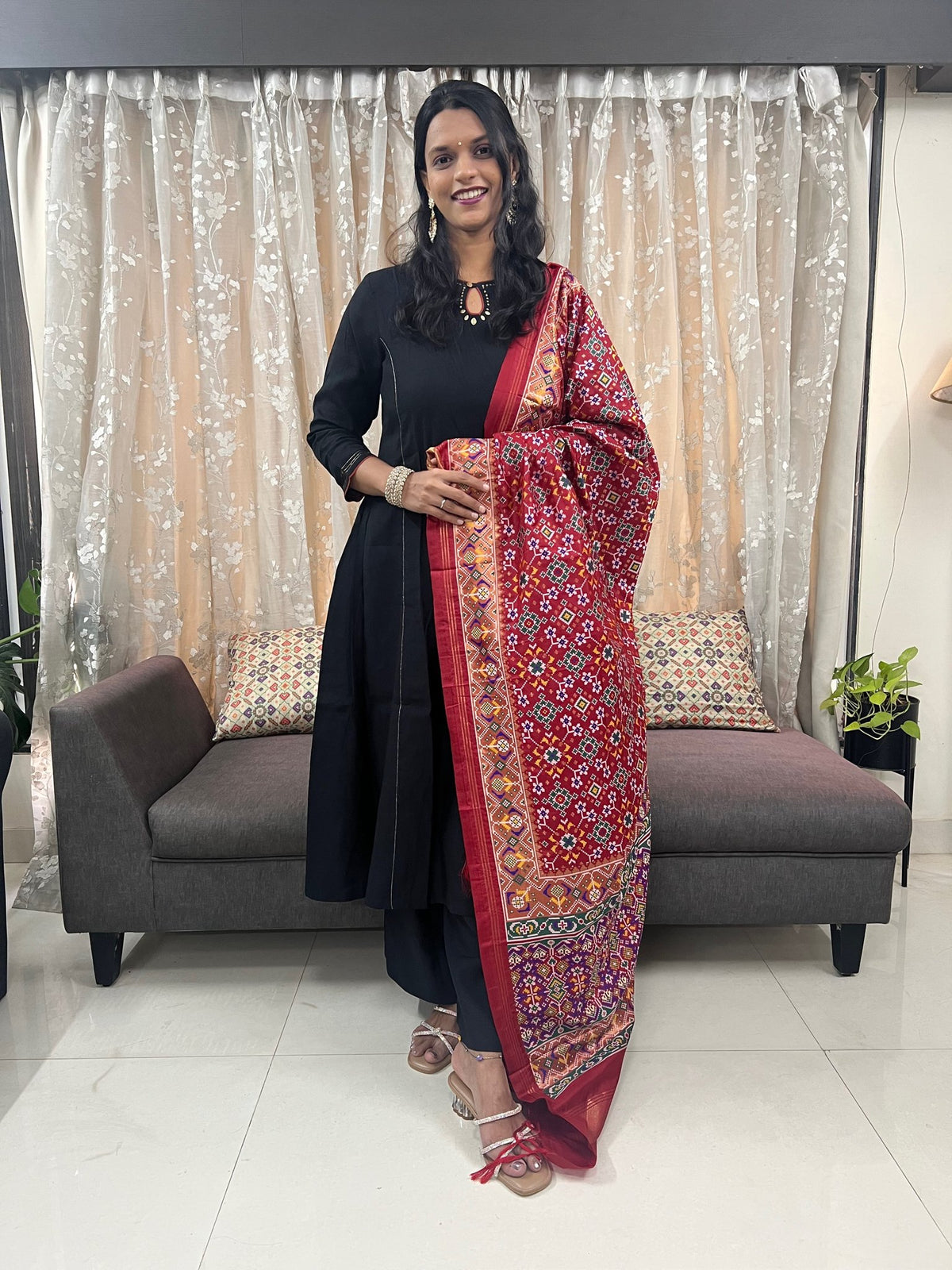 Navratna Meenakari Patola Dupatta in Maroon