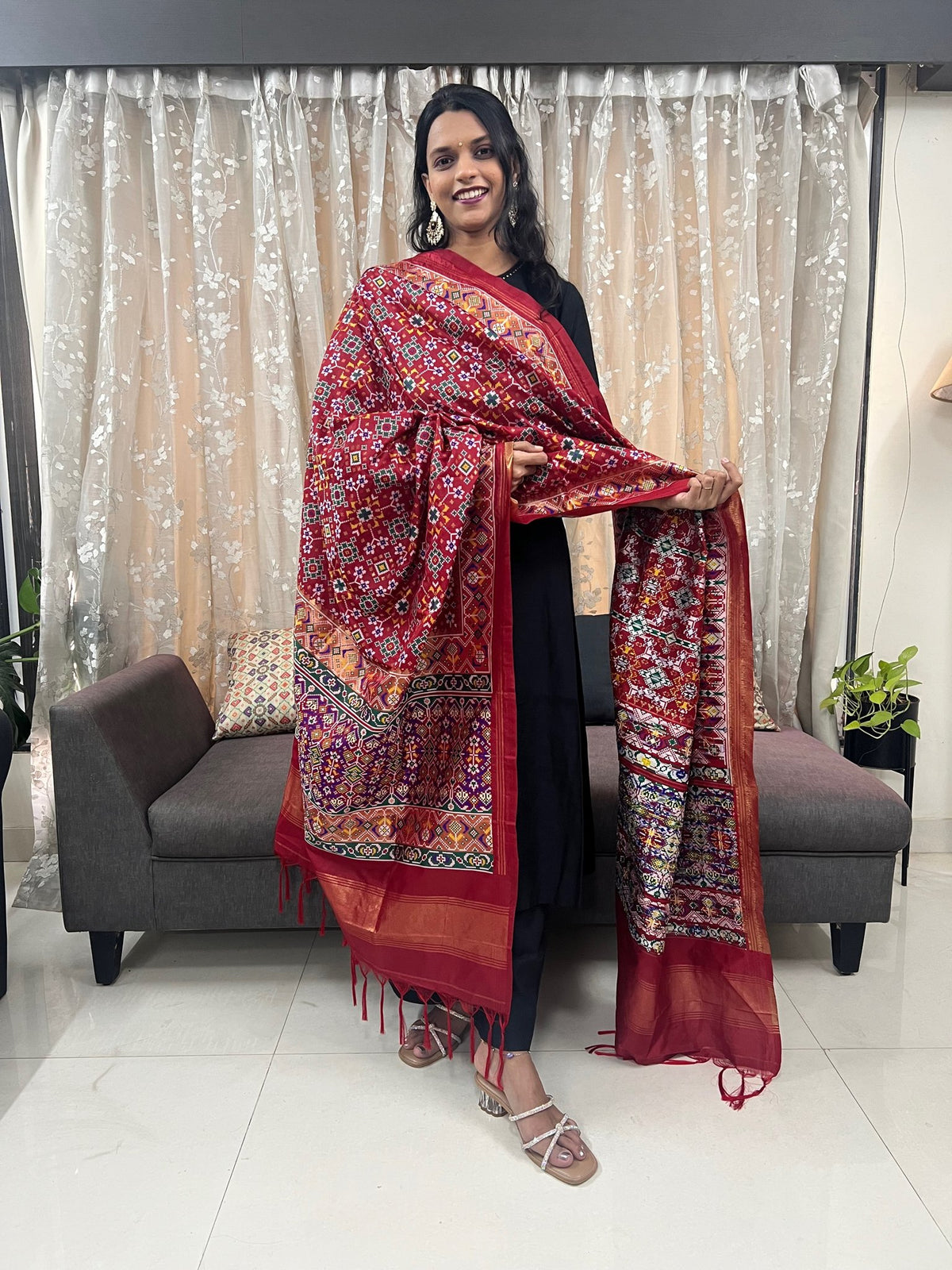 Navratna Meenakari Patola Dupatta in Maroon