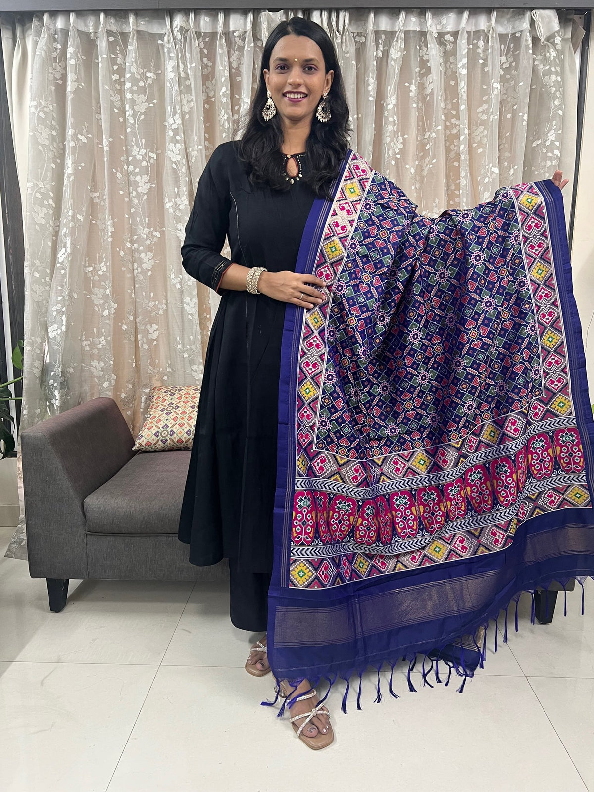 Manek Chowk Meenakari Patola Dupatta in Blue