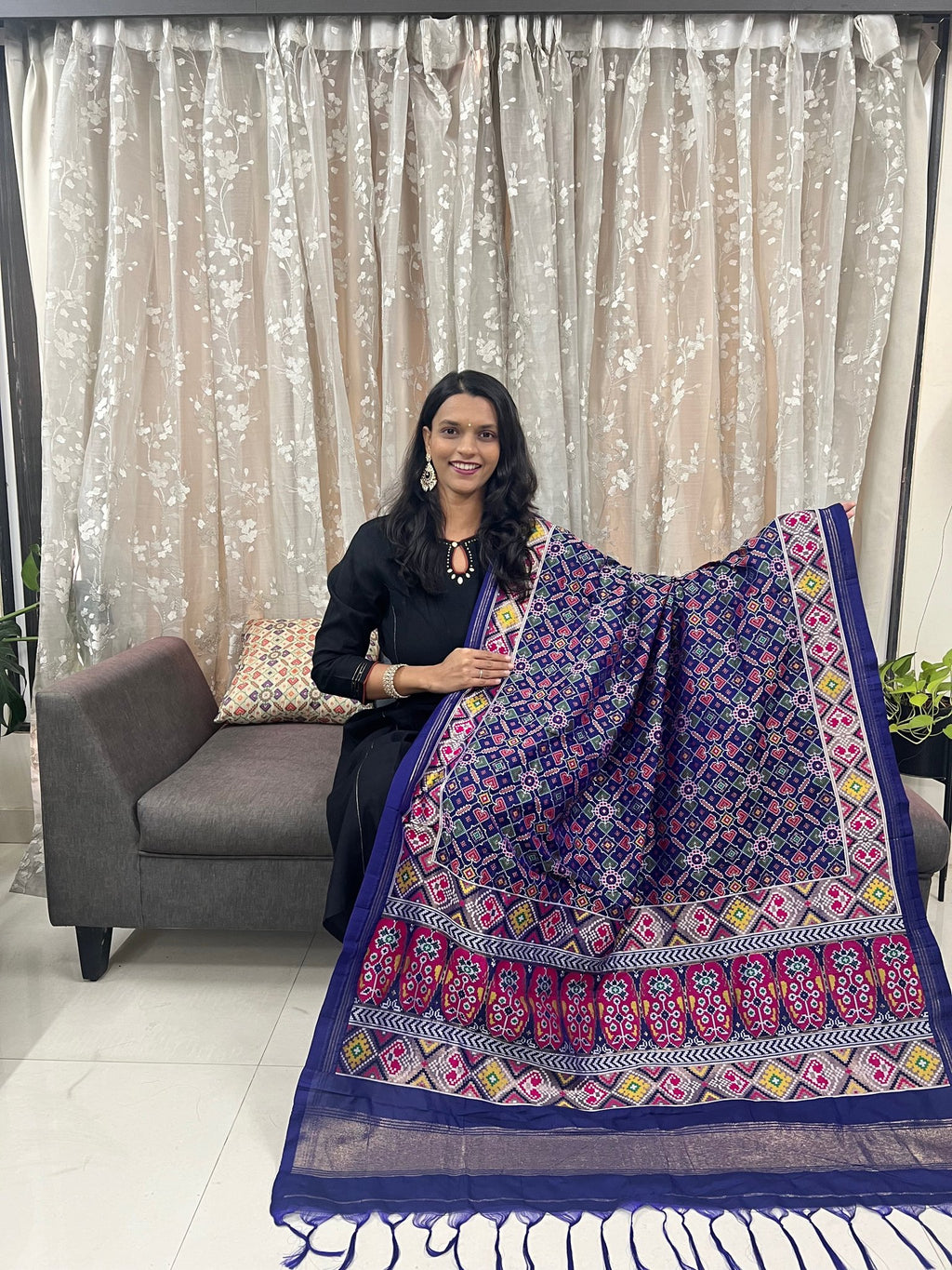 Manek Chowk Meenakari Patola Dupatta in Blue