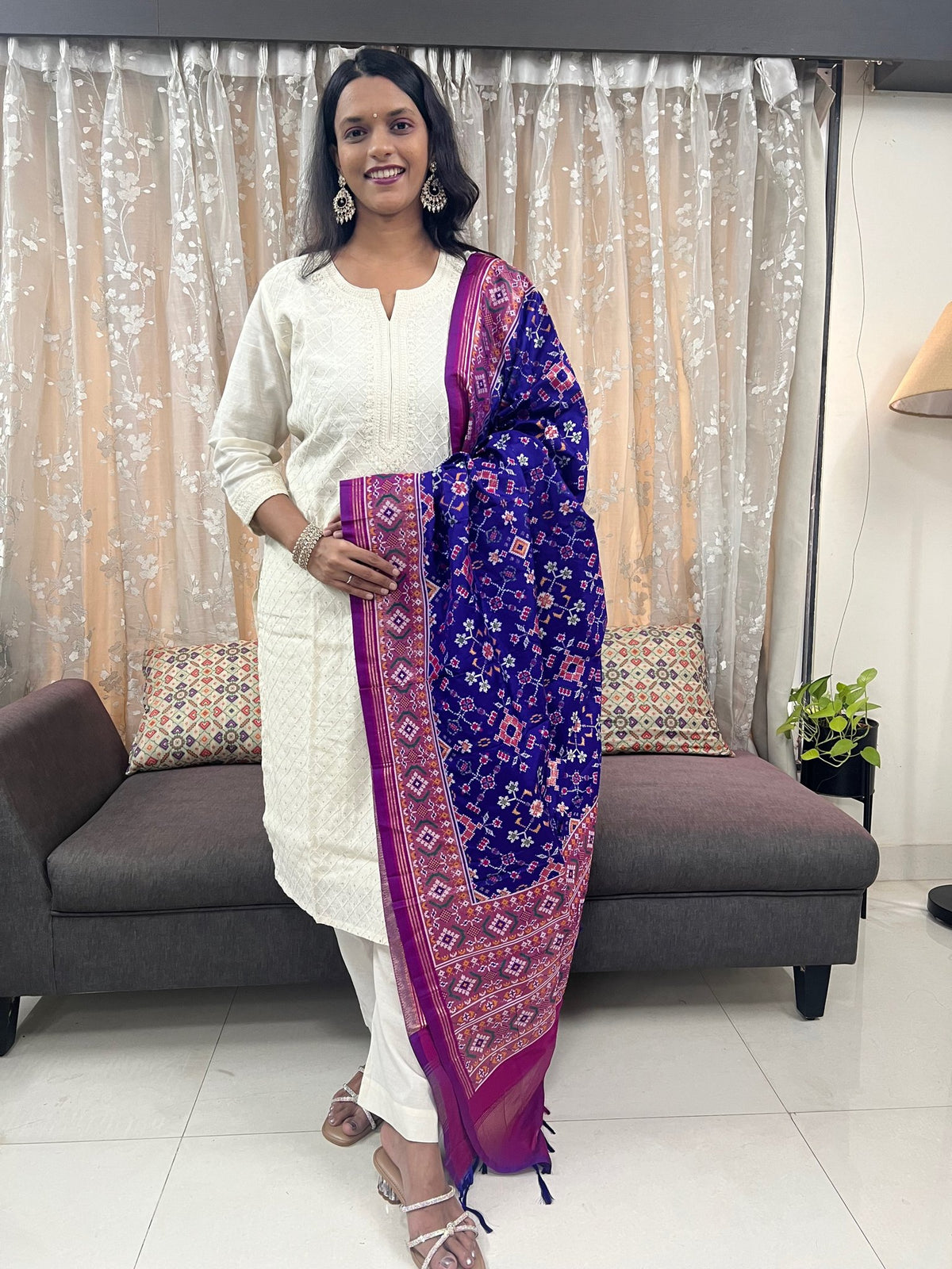 Navratna Meenakari Patola Dupatta in Blue & Magenta