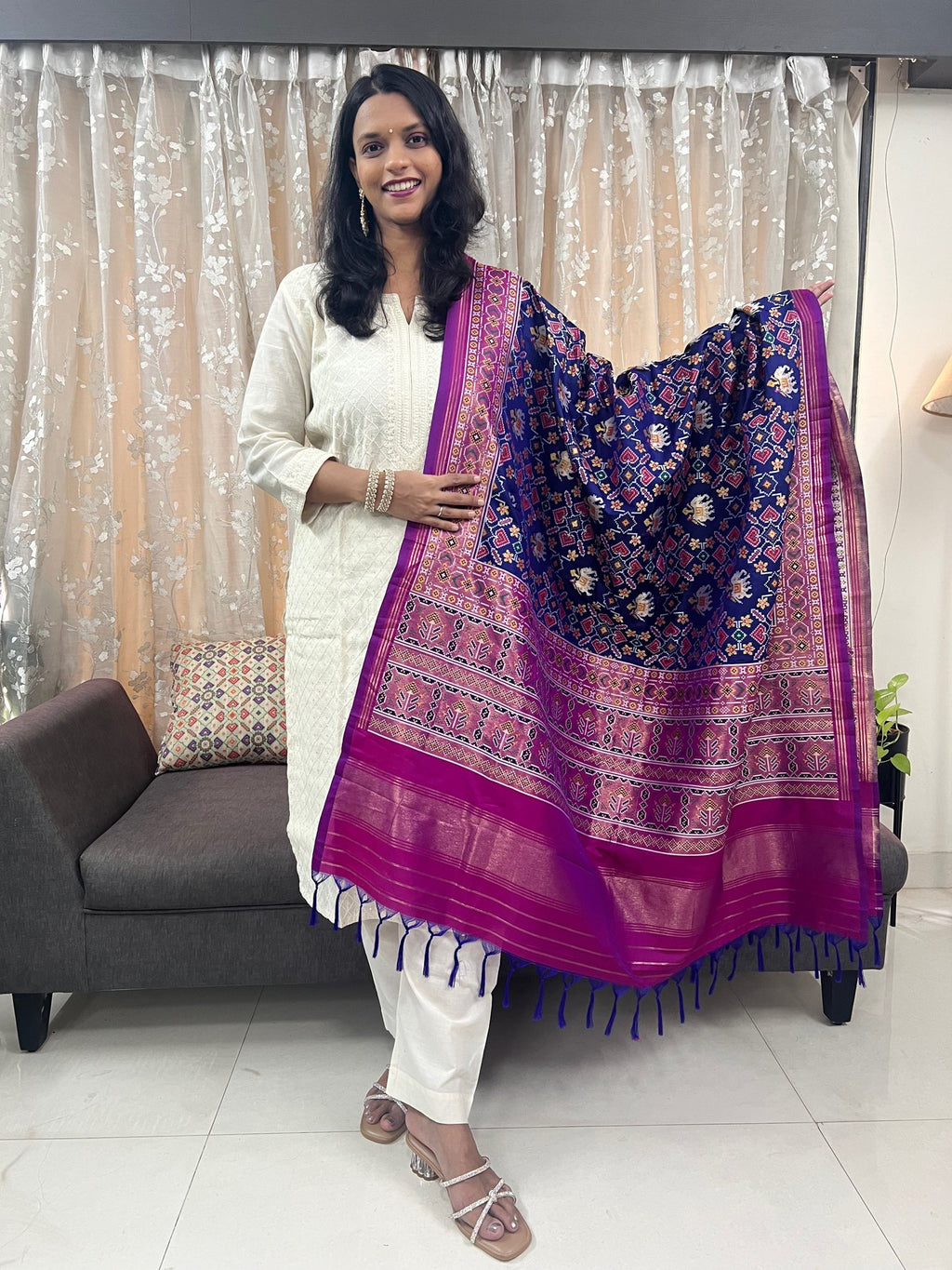 Manek Chowk with Motifs Patola Dupatta in Blue & Magenta