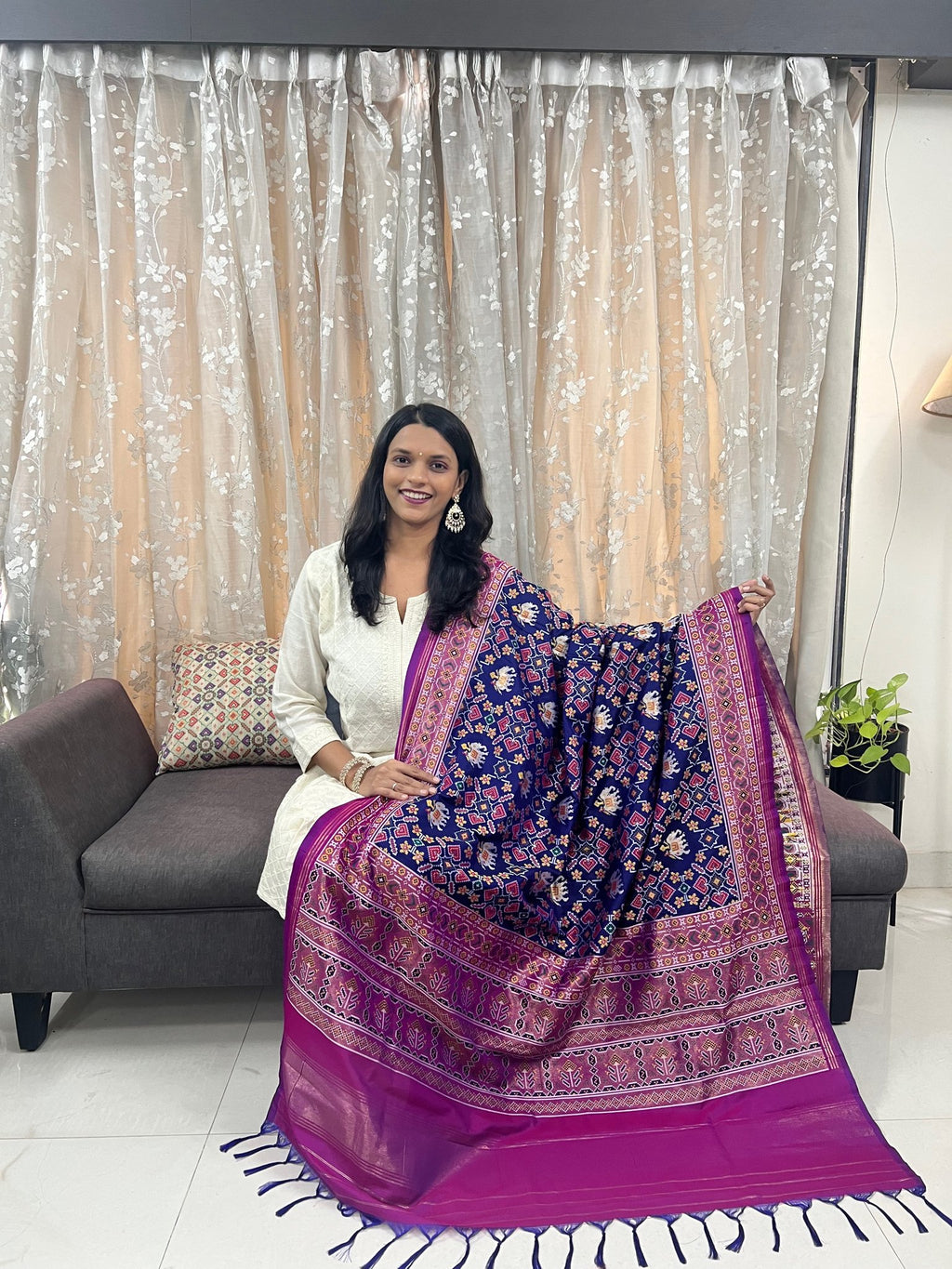 Manek Chowk with Motifs Patola Dupatta in Blue & Magenta