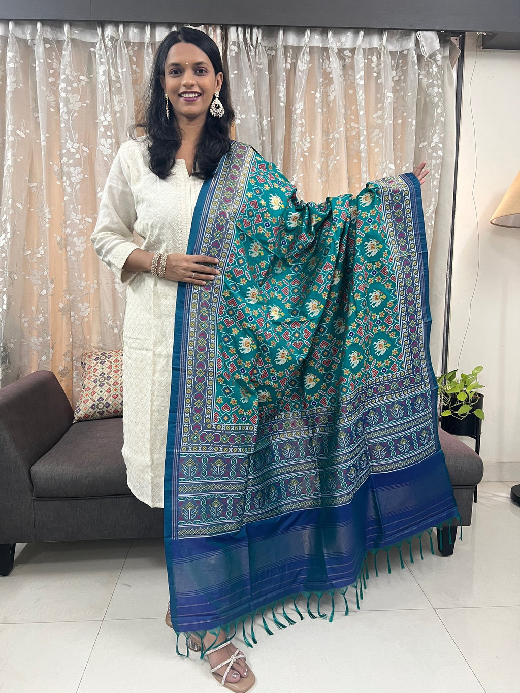 Manek Chowk with Motifs Patola Dupatta in Light Green & Blue