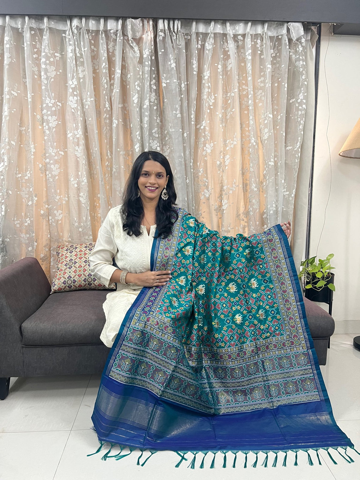 Manek Chowk with Motifs Patola Dupatta in Light Green & Blue