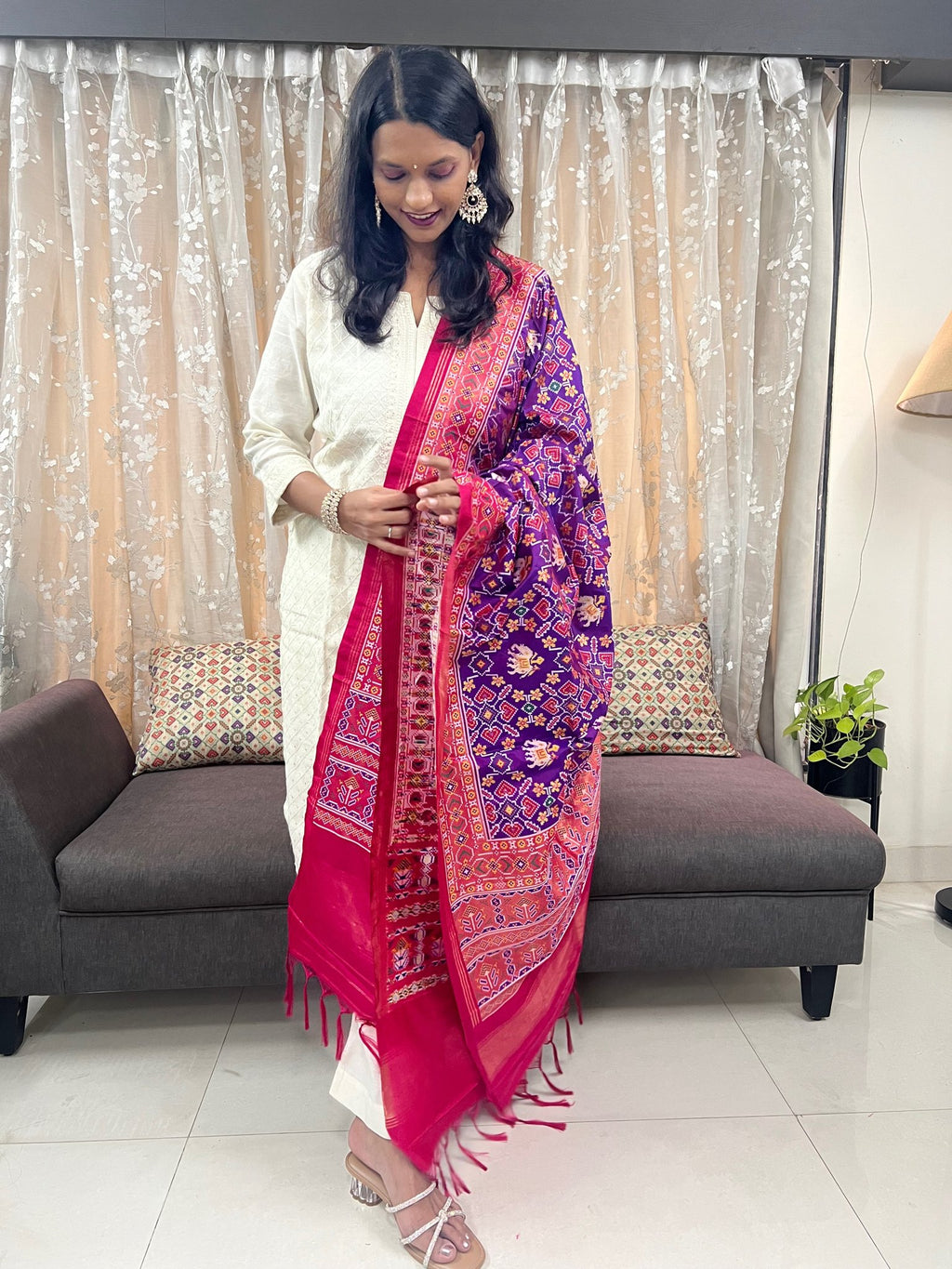 Manek Chowk with Motifs Patola Dupatta in Purple & Rani