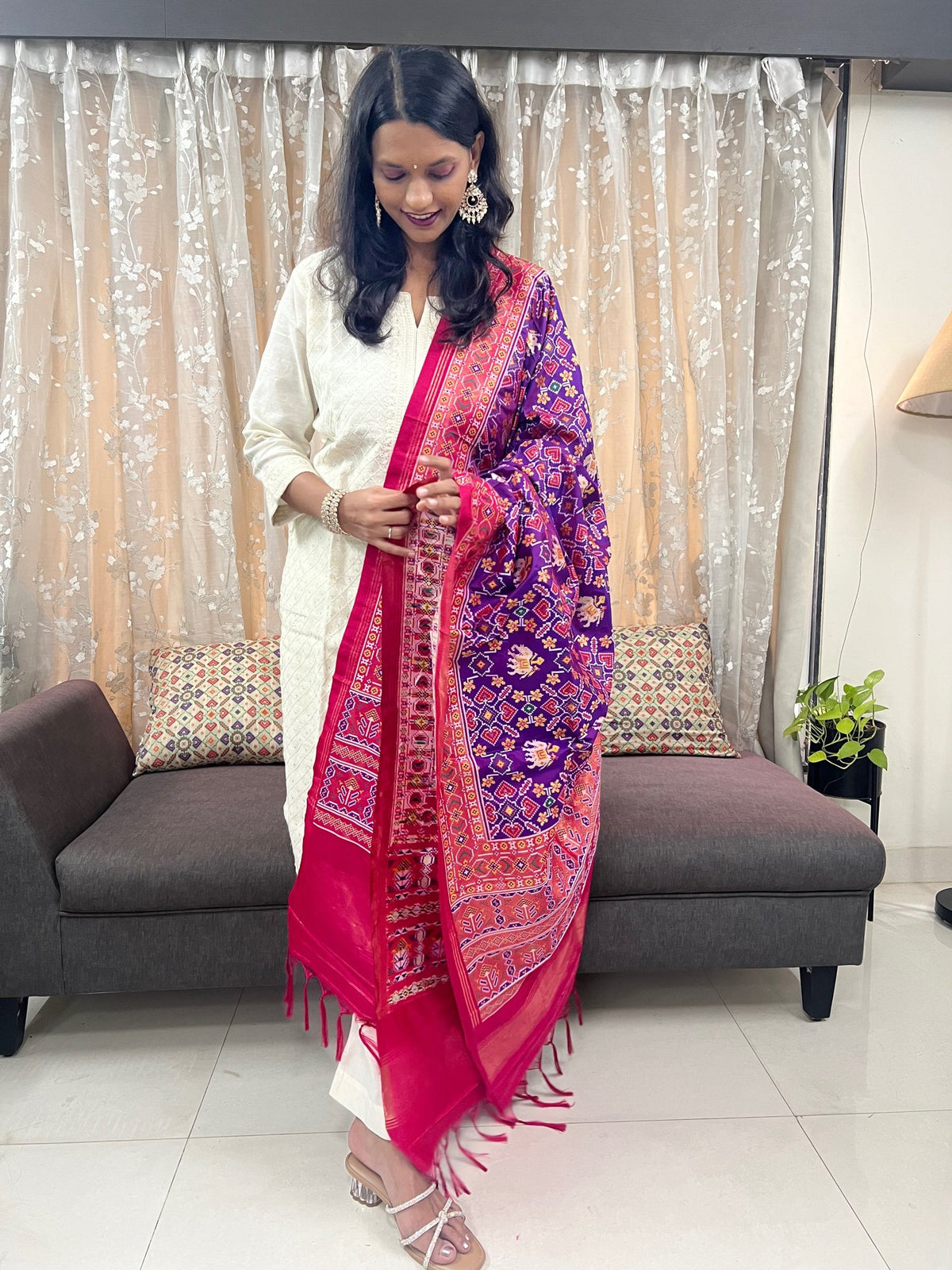 Manek Chowk with Motifs Patola Dupatta in Purple & Rani