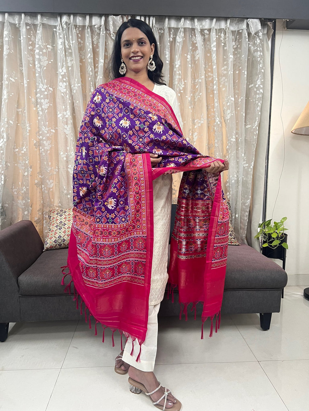 Manek Chowk with Motifs Patola Dupatta in Purple & Rani