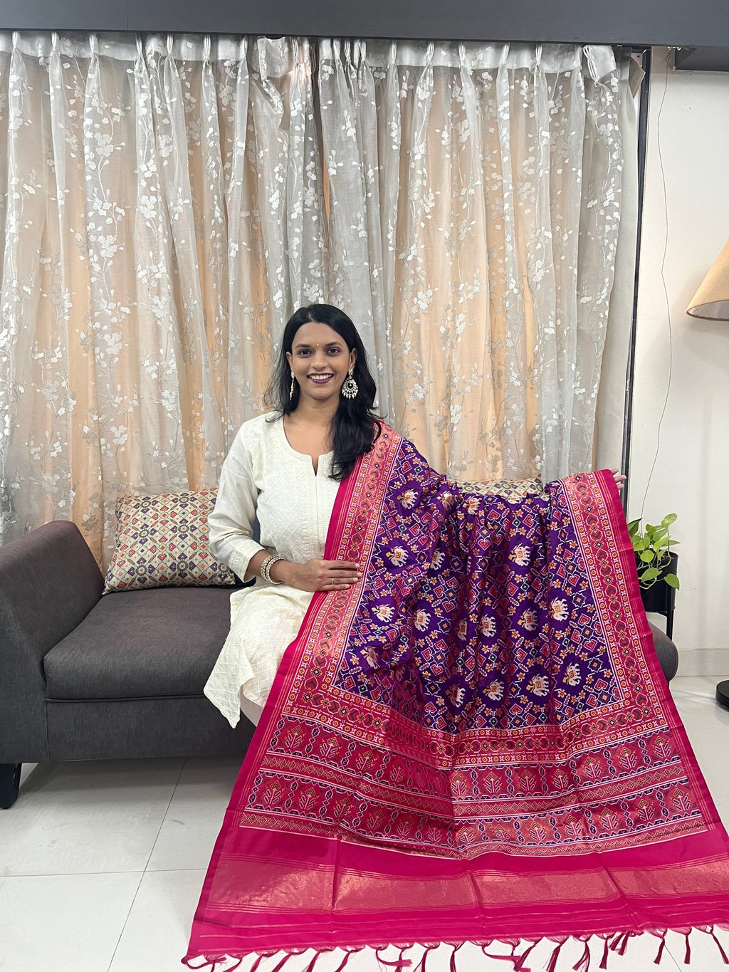 Manek Chowk with Motifs Patola Dupatta in Purple & Rani